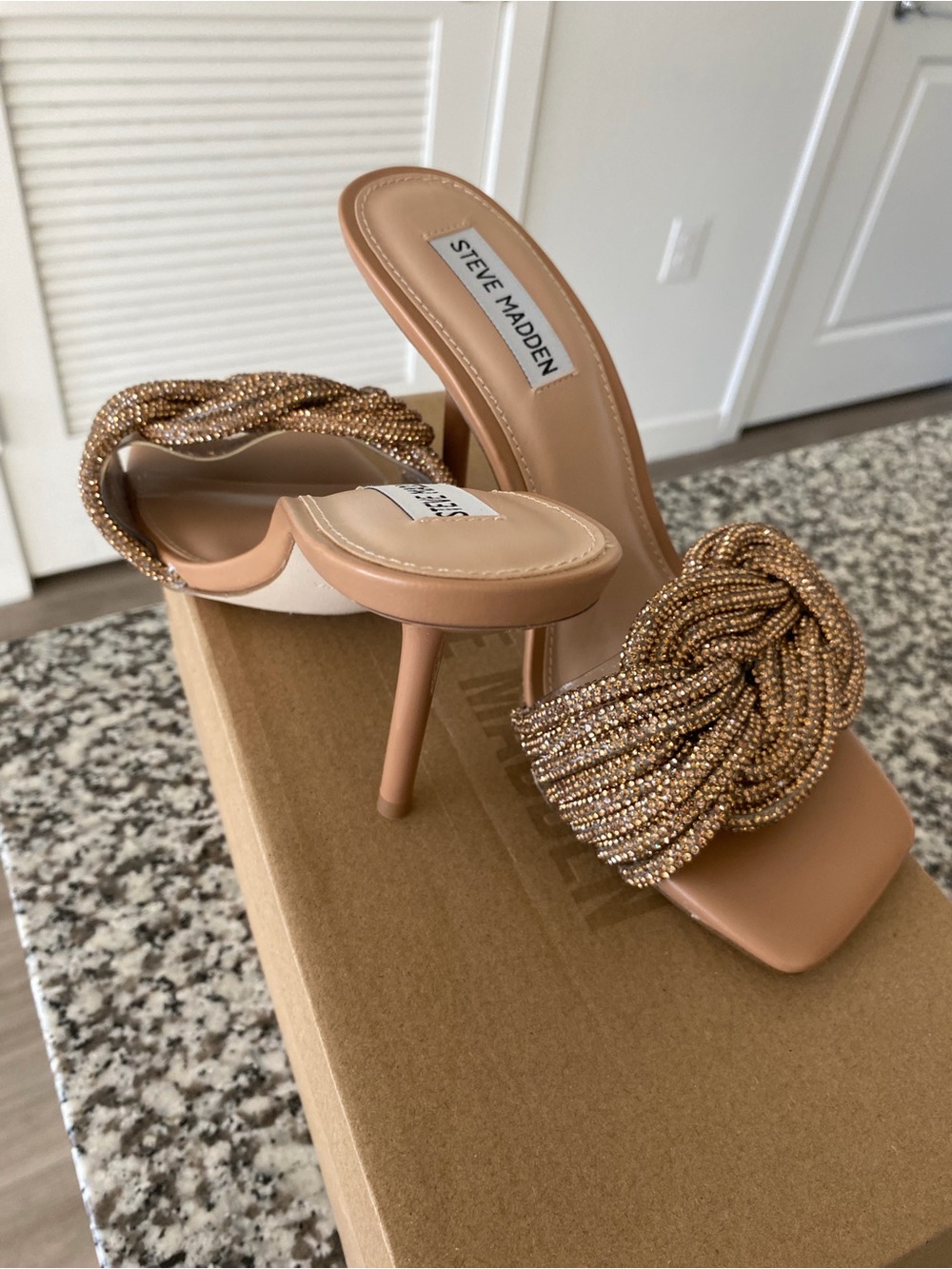 Steve Madden Nude Beaded Knot Slide Sandals - Picture 2 of 5